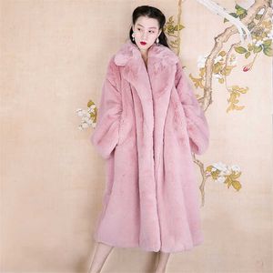 2020 Hiver Femmes Haute Qualité Faux Vison Manteau De Fourrure De Luxe Long Manteau De Fourrure Revers Pardessus Épais Chaud Plus Taille Femme Manteaux En Peluche Y0829