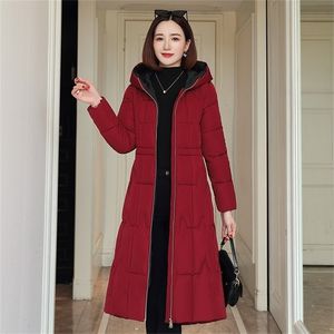 2020 hiver X longue parka pour les femmes vestes solides mince épais coton à capuche manteaux rembourrés surdimensionné bureau dames manteau femme LJ201021