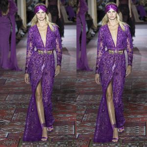 2020 Winter Zuhair Murad Prom Dresses Luxe Volledige Beaded Lange Mouw Voorkant Split Jurken Party Avond Draag Floor Lengte Partyjurken