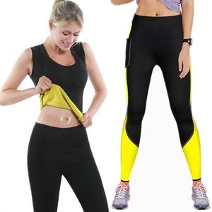 2020 Dames Body Shaper Neopreen Sauna Afslanken Shirt Shapewear Taille Trainer Afslanken Broek Gewichtsverlies Vet Burning Vest + Broek LJ201209