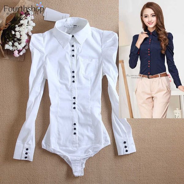 2020 Femmes Bodys À Manches Longues Moulante Blouse Blanche Chemise Bureau Dame Travail Chemises De Corps Formelle Femme Mode Automne Hiver Y0927