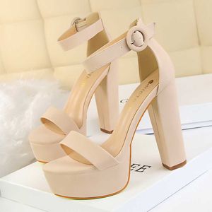 2020 mujeres clásico 13cm bloque tacones altos fetiche gamuza plataforma sandalias mujer grueso verano zapatos dama desnuda Sexy caqui rojo bombas X0526