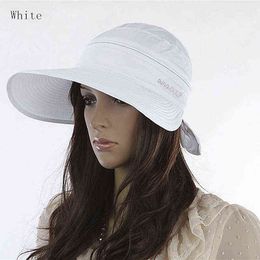 2020 vrouwen mode zon hoed outdoor zomer strand vakantie dames bowknot grote vizier cap zon hoed sombreros de mujer G220301