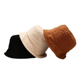 2020 Women Hat Solid Color Artificial Fur Warm Female Cap Faux Fur Winter Bucket Hat Outdoor Winddicht Lady Panama Caps