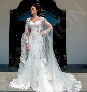 Mode Dames Kant Applique Bruidswraps Op maat gemaakte kathedraal Bruiloft Cape Sjaals Wit en ivoor bruidsjasje