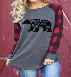 2020 Vrouwenbrief afdrukken T -shirts Plaid Sleeve Tees Mama Bear Printing Ladies Pullover Maternity Tops T Shirts KKA40834998115