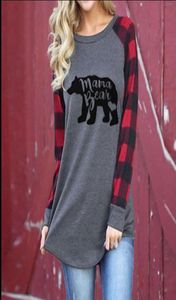 2020 Vrouwenbrief afdrukken T -shirts Plaid Sleeve Tees Mama Bear Printing Ladies Pullover Maternity Tops T Shirts KKA40834752691