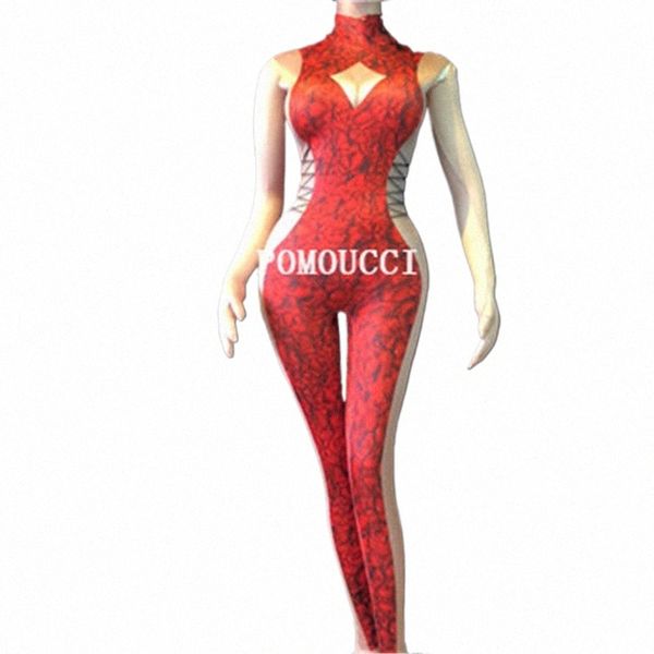 2020 Mujeres Nuevo rojo 3D Impreso LG Manga Sexy Mono Mujer Cantante Traje de baile Etapa Discoteca Cumpleaños Show Body x7zc #