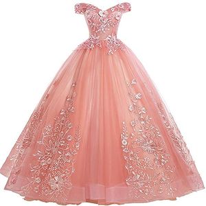 2020 femmes rose épaules dénudées Quinceanera robes dentelle Appliques bal robe de bal Sweet 16 robes avec Pearl257l