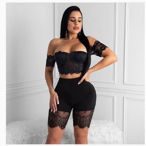 Dames Sets Zomer Trainingspakken Kant Slash Neck Crop Top + Shorts Pak Twee Stuk Set Night Club Party Street 2 Stks Outfits