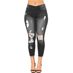 Vrouwen Skinny Gescheurde Gaten Jean Capri Push Up Lage Taille Broek Casual Slim Fit Hoge Elastische Vrouwelijke Broek Gratis Verzending