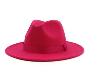 2020 Femmes Élégantes Rosy Wool Felt Jazz Fedora Chapeaux avec ruban Brim Panama chapeau formel trilby dames fascinatrice robe Hats1560060