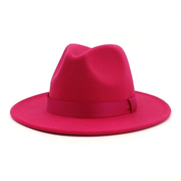 2020 sombreros Fedora de Jazz de fieltro de lana rosa con estilo para mujer con cinta de ala ancha sombrero Formal de Panamá Trilby vestido tocado para mujer Hats256b