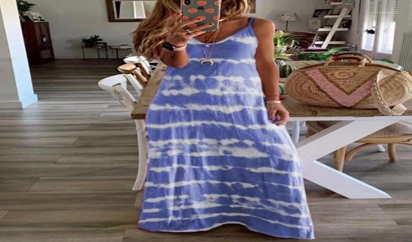 2020 vestido largo de verano para mujer, largo hasta el suelo, nuevo estampado, vestidos bohemios con tirantes de talla grande S5XL, vestidos de playa para el sol para mujer, bata Femme11720754