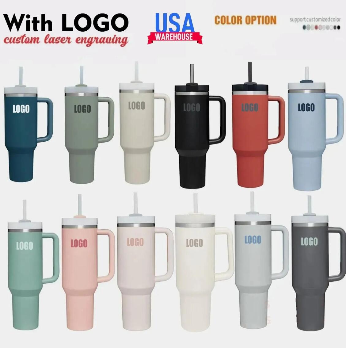 1pc US stock New Quencher H2.0 40oz Stainless Steel Tumblers Cups With Silicone Handle Lid and Straw 2nd Generation Car Mugs Vacuum Insulated Water Bottles GG1109