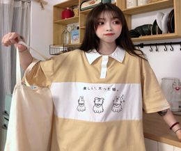2020 Women039s Tshirts Tops Japonais Kawaii Ulzzang Lazy College Cat Imprimé en vrac