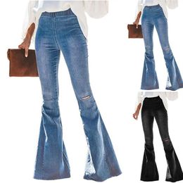 2020 Womens Flare Broek Ripped Vintage Hoge Taille Skinny Jeans Voor Vrouwen Sexy Retro Denim Broek Lady Streetwear Trouser284q