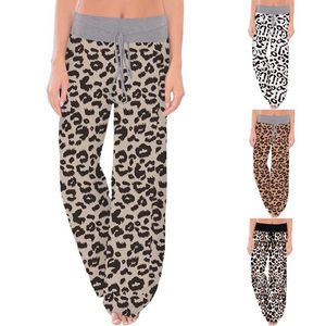 2020 femmes pantalons femmes confortable Stretch imprimé léopard cordon large jambe salon pantalon femmes taille asiatique