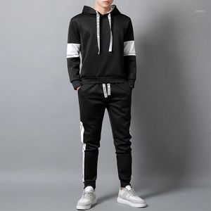 2020 otoño nuevo traje para deporte y ocio para hombres traje de dos piezas sudaderas con capucha para hombres abrigo de moda ropa informal estilo Hip Hop 1268g