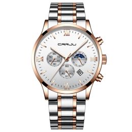 2020Nuevo estilo Crrju Cronógrafo Reloj de cuarzo Hombres Moda simple Vestido casual Relojes de acero inoxidable 30 M Fecha impermeable diaria relogio 2159