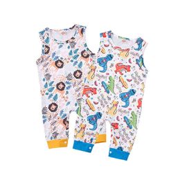 2021-03-09 lioraitiin 0-12 maanden baby babyjongen meisje dinosaurus / leeuw print cartoon schattige letter jumpsuit playsuit leotard g1221