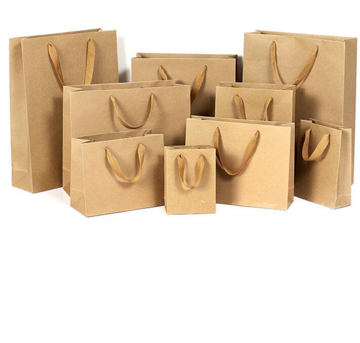 2021 10 sizes stock and customized paper gift bag brown kraft paper bag with handles wholesale