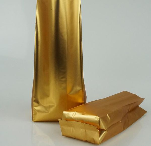 2021 100 unids/lote bolsa Oragan de papel de aluminio dorado mate, bolsillo de fuelle de aluminización dorado mate sellado con calor, bolsa de paquete de barra de Chocolate