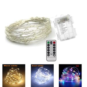 2021 10m 33ft Silver Wire LED -lichten Lichten Fairy Garland Lamp Decoratieve kerst met 8 modi Remote Batterij Powereded