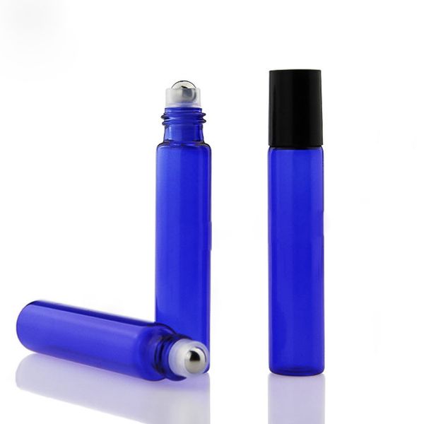 2021 Bouteille en verre vide de 10 ml avec rouleau bleu rouge vert 1/3 oz pour huile essentielle, aromathérapie, parfums et baumes à lèvres