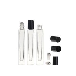 2021 10 ml lege pen vierkant helder glazen rol op fles met gouden pet roestvrij stalen roller bal voor essentiële olie parfum