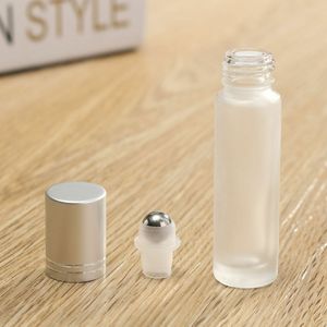 2021 10 ml Frosted Glass Roll on Flessen met Silver Deksel Essential Oils Geur Perfume Packing Fles
