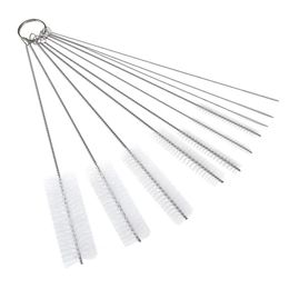 2021 10 pièces pailles à boire brosses de nettoyage ensemble Tube de tuyau en Nylon pour bouteille claviers bijoux poignée en acier inoxydable brosse propre outils