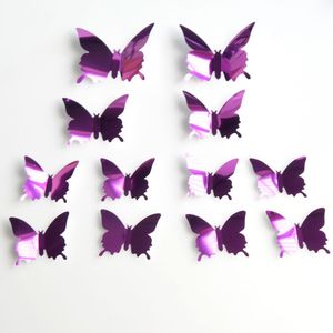 2021 12 Stks 3D Mirror Effect Butterfly Muursticker Art Decor Decals voor huisdecoratie of feestdecoratie
