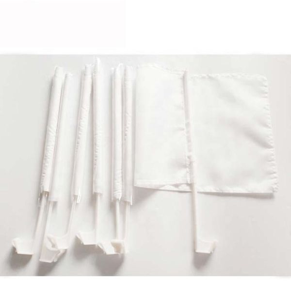 2021 12x18 pouces drapeau de voiture blanc blanc drapeau de sublimation 100D polyester impression drapeaux de fenêtre de voiture de haute qualité avec poteau en plastique de 43 cm f5073316