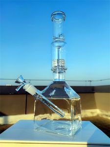 2021 14 pulgadas Hookah Bong Glass Dab Rig Clear Pure Teal Color Cube Base Agua Bongs Tubos de humo 14.4mm Junta hembra