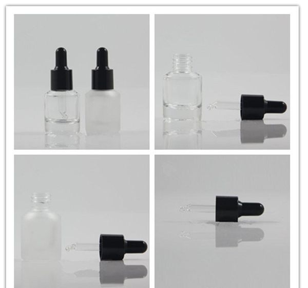 Flacon compte-gouttes d'huile essentielle en verre transparent givré de 15ml, pots à Pipette pour liquide, emballage cosmétique, expédition rapide, 2021