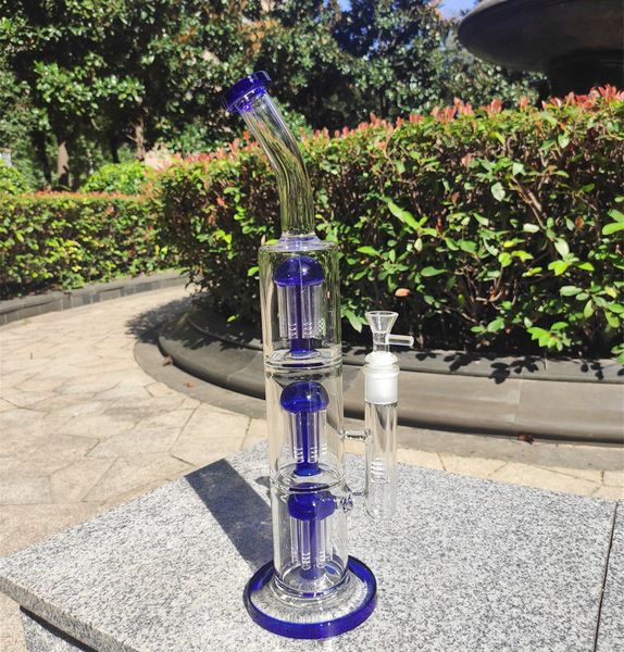 2021 16 pulgadas Hookah Verde Azul Tamaño enorme Bong Glass Dab Rig Base transparente Bongs de agua Tubos de humo 14,4 mm Junta femenina Tamaño grande Multi color