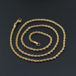 Collier ras du cou en acier inoxydable plaqué or 18 carats, chaîne à corde torsadée de 3MM, pour hommes et femmes, bijoux hip hop, cadeau en vrac, 2021