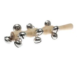 2021 1pc Wooden Stick 13 Jingle Bells Wood Hand Shake Bell Rattles Toy Baby Infant Toddler Educational Rattle Toy