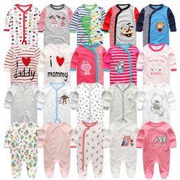 2021 2 3 4 stks / partij zomerjongen roupa de bebes pasgeboren jumpsuit lange mouw katoen pyjama 0-12 maanden rompertjes babykleding 210309