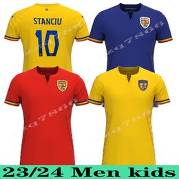 2023 2024 Roemenië Soccer Jerseys Home Away 23 24 Alexandru Cicaldau Ianis Hagi Dennis Man Marin Football Shirts Maillots Camiseta de Futbol Kids Uniformen