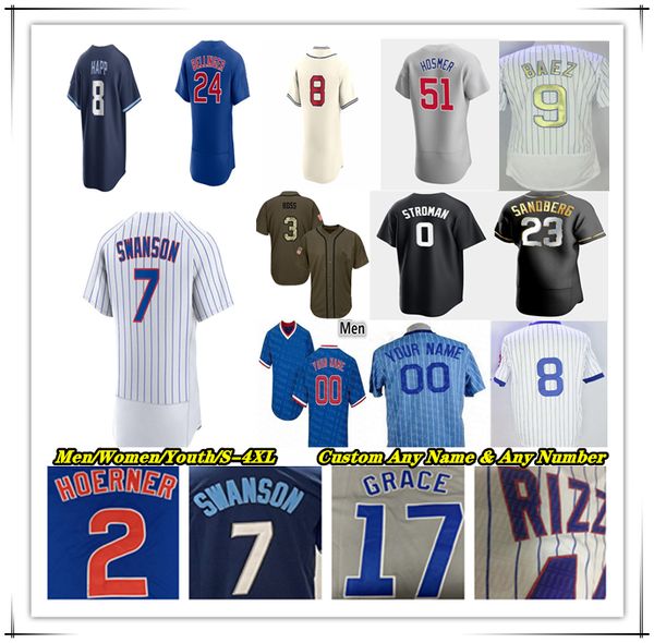 Jersey de béisbol personalizado Cody Bellinger Dansby Swanson Ernie Banks Sammy Sosa Nico Hoerner Ian Happ Seiya Suzuki Patrick Wisdom Trey Mancini CACHORROS Yan Gomes Drew Smyly