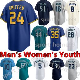 Custom 2024 Jersey de béisbol 44 Julio Rodríguez 28 Eugenio Suárez 23 Ty France 3 J.P. Crawford 29 Cal Raleigh 25 Dylan Moore Josh Rojas 76 Jose Caballero 51 Ichiro Jerseys