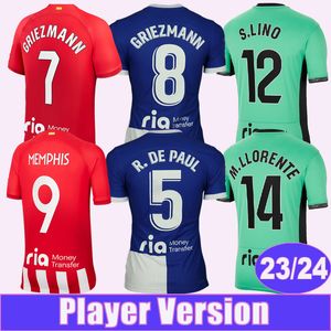 2023 24 KOKE Player Version Soccer Jerseys GRIEZMANN MEMPHIS CORREA MOLINA REINILDO R.DE PAUL Accueil Rouge et Blanc 3ème Chemises de Football Uniformes