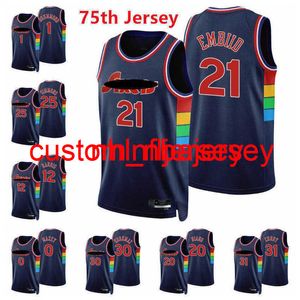 2021 2022 Mannen Basketbal Joel Embiid 21 Tyrese Maxey Seth Curry Tobias Harris Jaden Springer Korkmaz Green 75th Jerseys