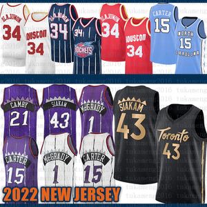 2021 2022 Nouveaux maillots de basket-ball 15 43 34 Houstons Rocket Torontos Raptores Vince Carter Pascal Siakam Hakeem Olajuwon 209