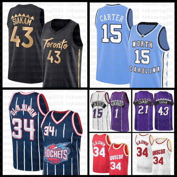 2021 2022 Nouveaux maillots de basket-ball 15 43 34 Torontos Raptores Houstons Rocket Vince Carter Pascal Siakam Hakeem Olajuwon 210