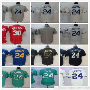 2021 2022 nouvelles 24 maillots de baseball Ken Griffey de qualité supérieure cousus blanc gris gris vert bleu rouge # 30 sans nom pour homme femme