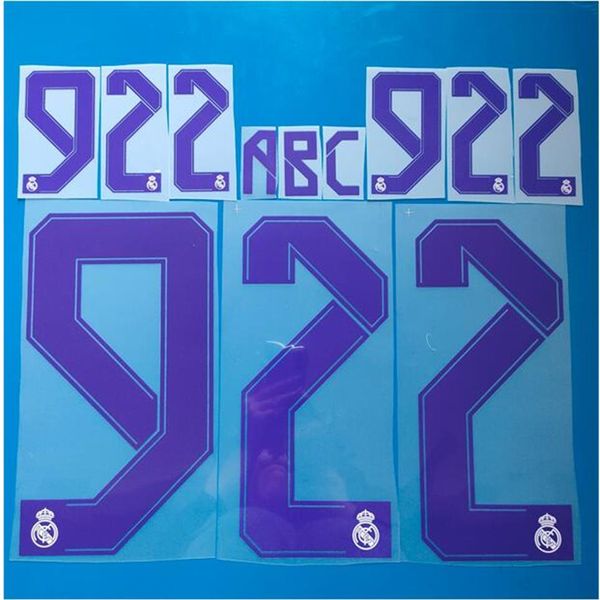 2021-2022 Real Madrid domicile extérieur football personnalisé nouveau jeu de noms personnaliser numéro 0-9 nom A-Z imprimer lecteur police Patch309U