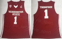 College Washington State Cougars Jersey 1 Klay Thompson Basketball Shirt Team Kleur Red Borduurwerk Ademende universiteit voor sportfans Pure Cotton NCAA